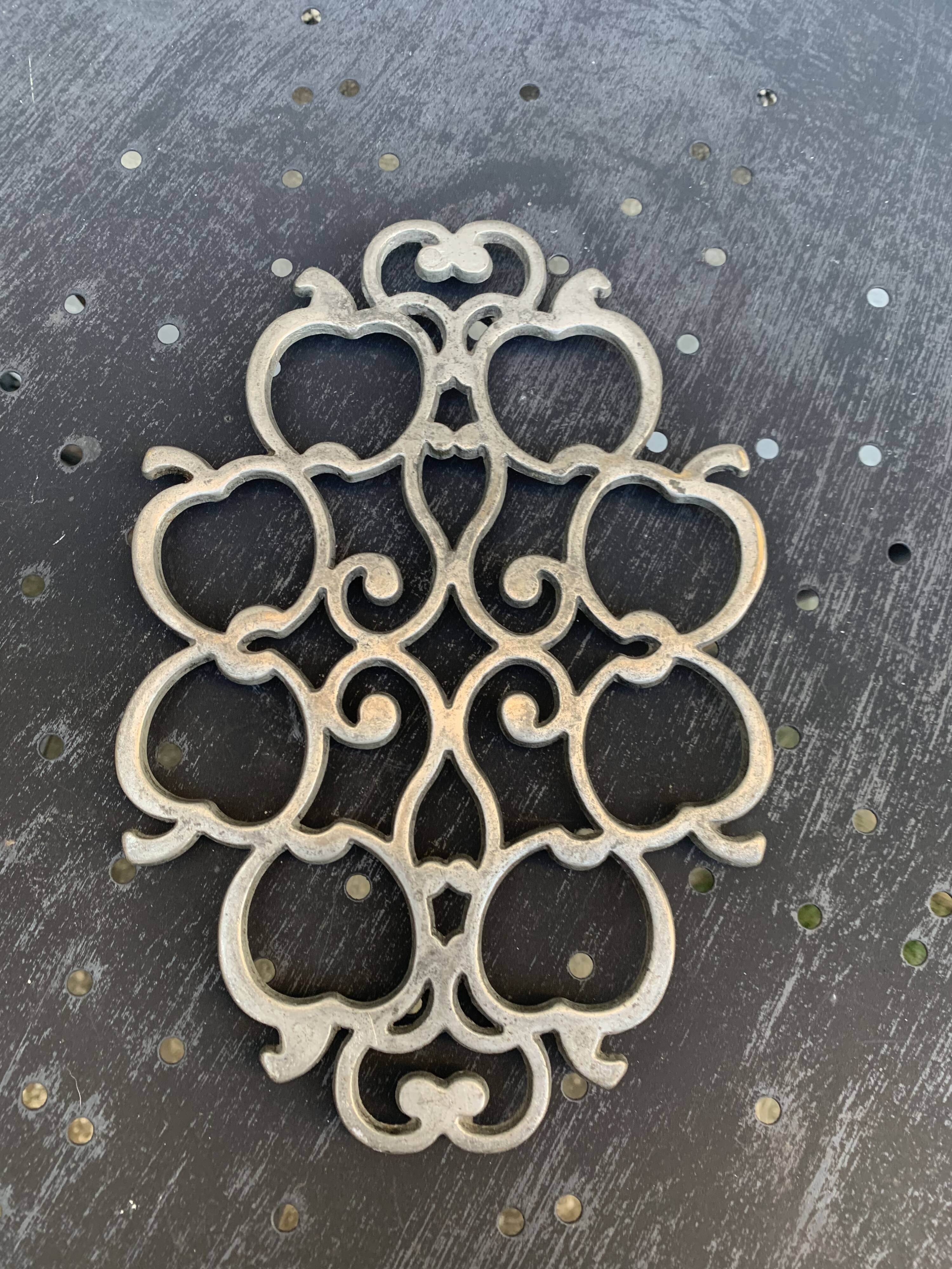 Pewter trivet, vintage apples model