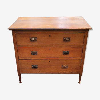 Chest of drawers of the 50s in solid oak 3 drawers conical feet