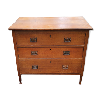 Chest of drawers of the 50s in solid oak 3 drawers conical feet