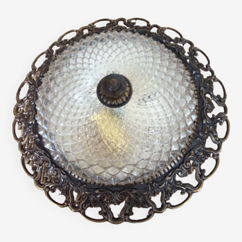 Plafonnier en verre moulé et métal