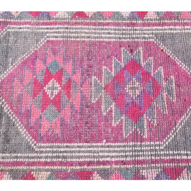 Pink-gray vintage Turkish hand-knotted tribal runner 79x390