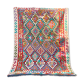 Colorful Afghan kilim rug multicolored geometric patterns handmade wool