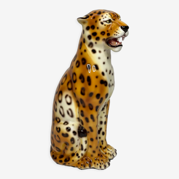 Leopard in Italian ceramic enamelled painting year 70
