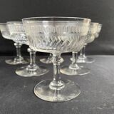 6 champagne glasses in blown, cut and guilloché crystal – Art Deco