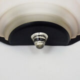 Pair of vintage italian design wall lights in metal and pink frosted glass. year 80