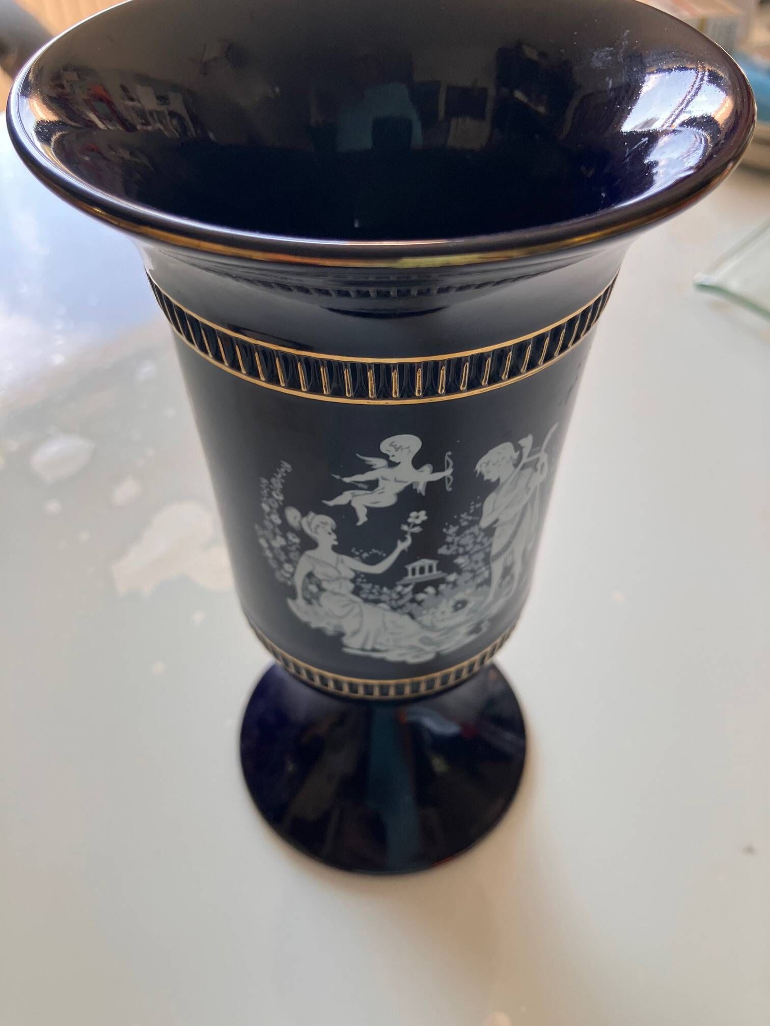 Vintage Cobalt Blue and Gold Pedestal Vase – C. Fiorentino (Italy)