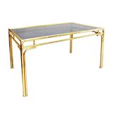 Brass Faux Bamboo Dining Table 1970s Hollywood Regency Glass Gold