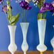 Set of 5 soliflores or antique vases in white opaline and brass.