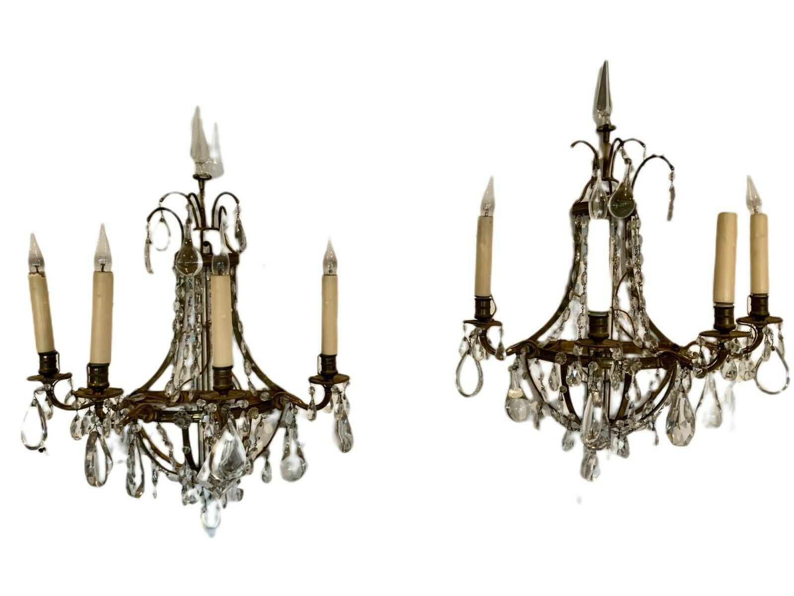 Pair of wall lamps bronze basket and grapevines XX century