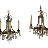 Pair of wall lamps bronze basket and grapevines XX century