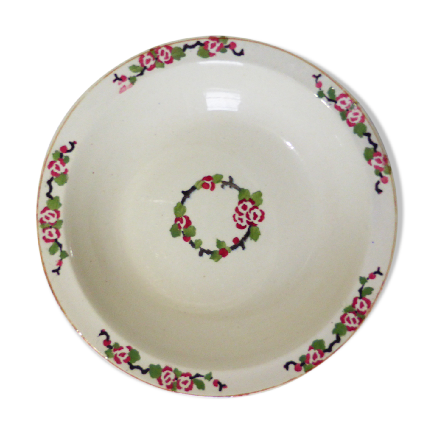 Hollow round dish from Longwy, Aubépine model