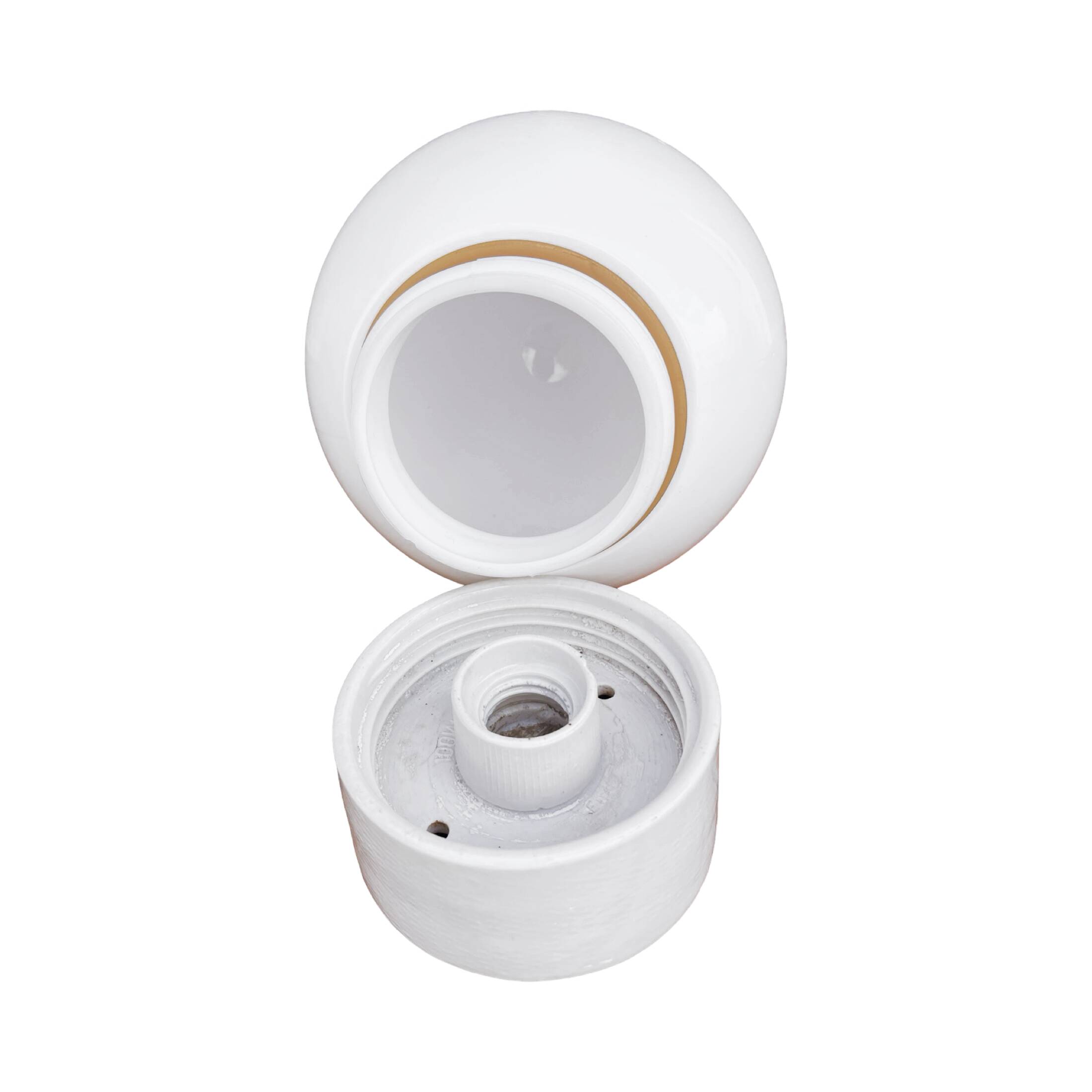 Industrial spherical wall lamp, white, OWS100, Poland, 1960s PRL