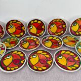 Service assiettes en céramique italienne signé Desimone Italy decor poisson années 60 vintage