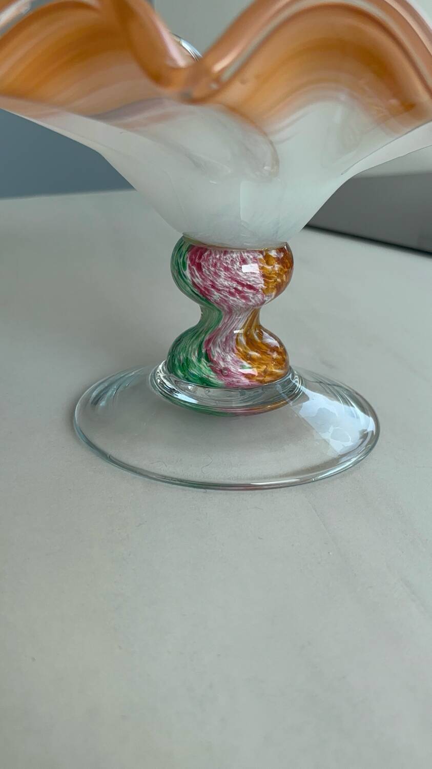 Vintage Murano glass wavy multicoloured centrepiece bowl