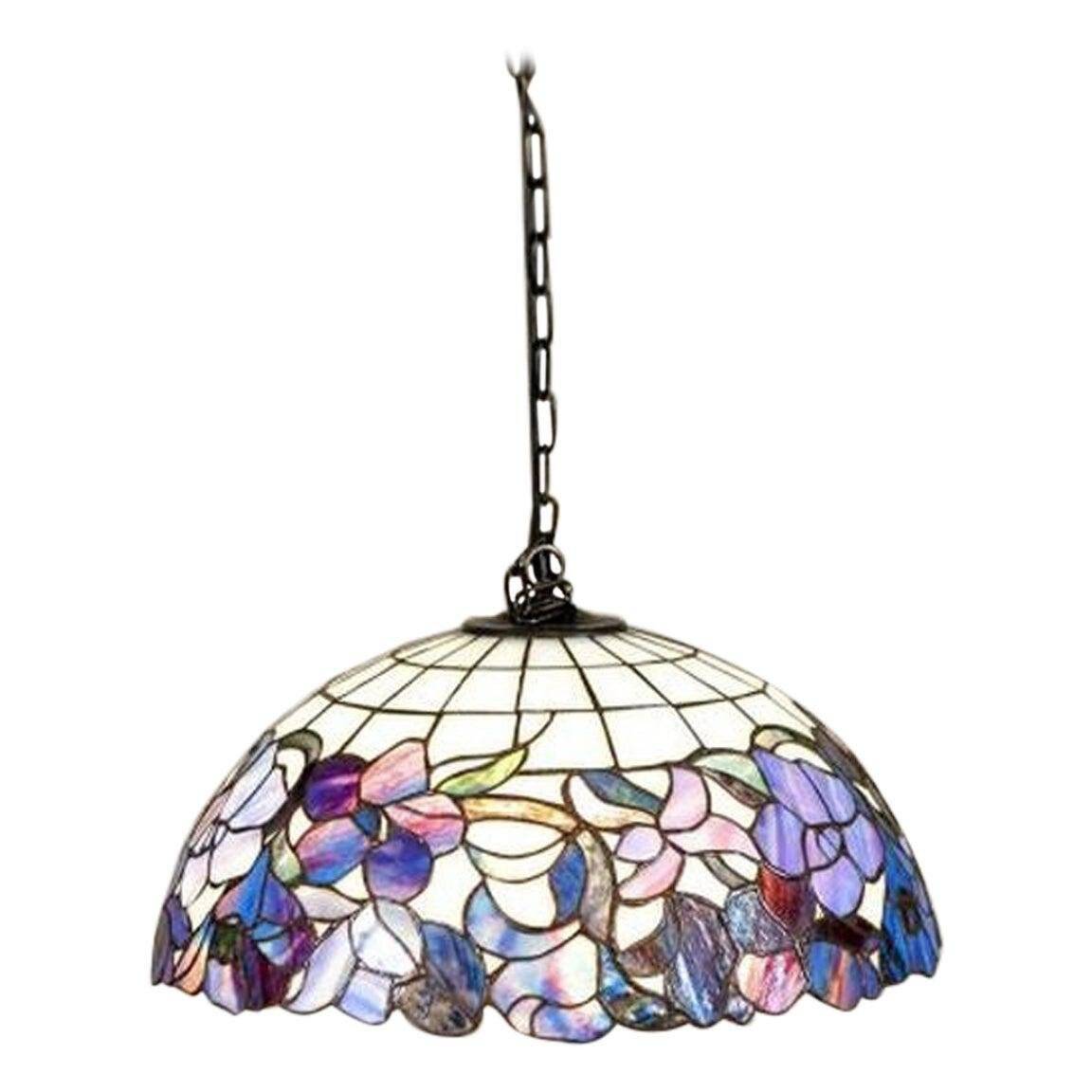 20th-Century Hanging Lamp with Multicolored Shade in the style of Tiffany, 1940s