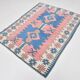 Dusty Pink & Blue Handmade Vintage Rug, 141x184 Cm