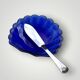 Beurrier coquillage vintage en inox et verre bleu cobalt avec couteau