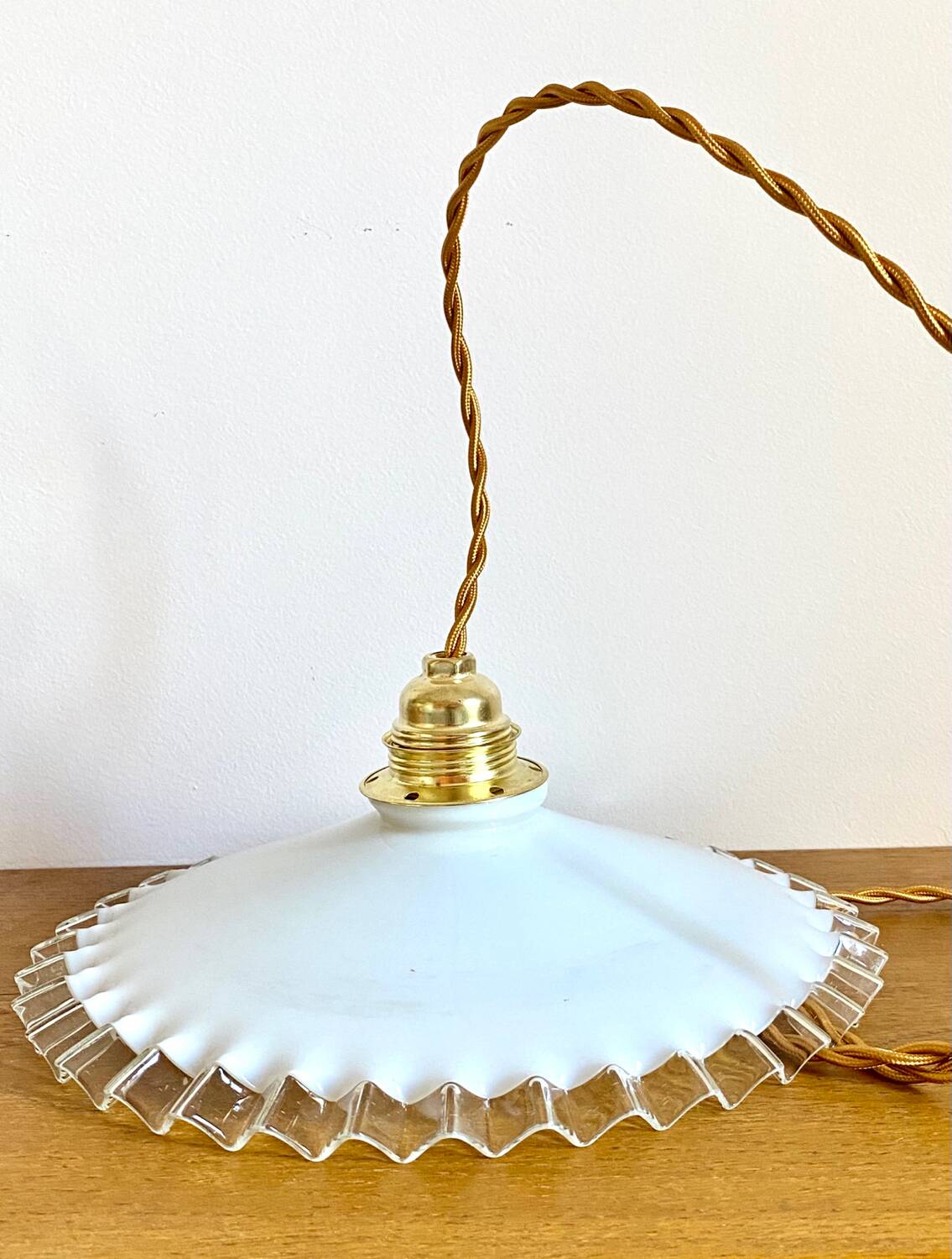 Opaline crenellated pendant light