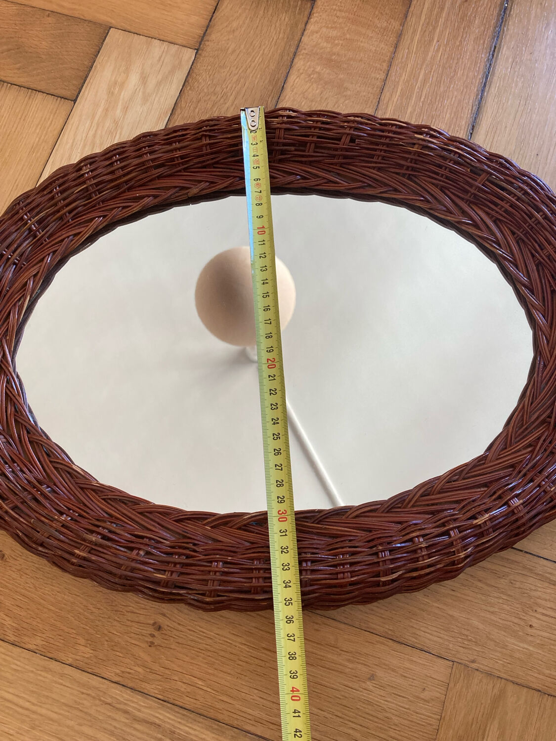 Oval wicker rattan mirror