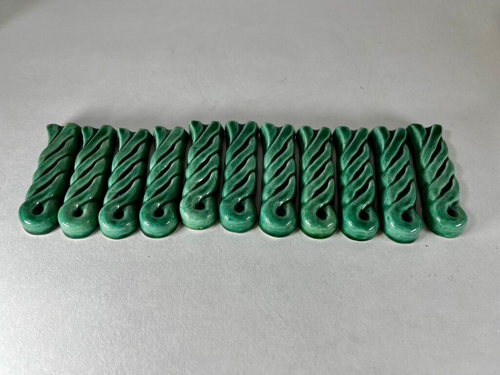 Knife holders in green ceramic Vallauris vintage 1950