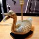 Lampe canard metal argente base base plexi noir 1970