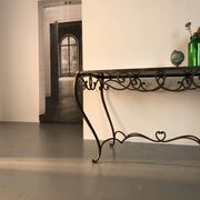 Table à manger Art Déco en fer forgé avec verre noir, années 1930
