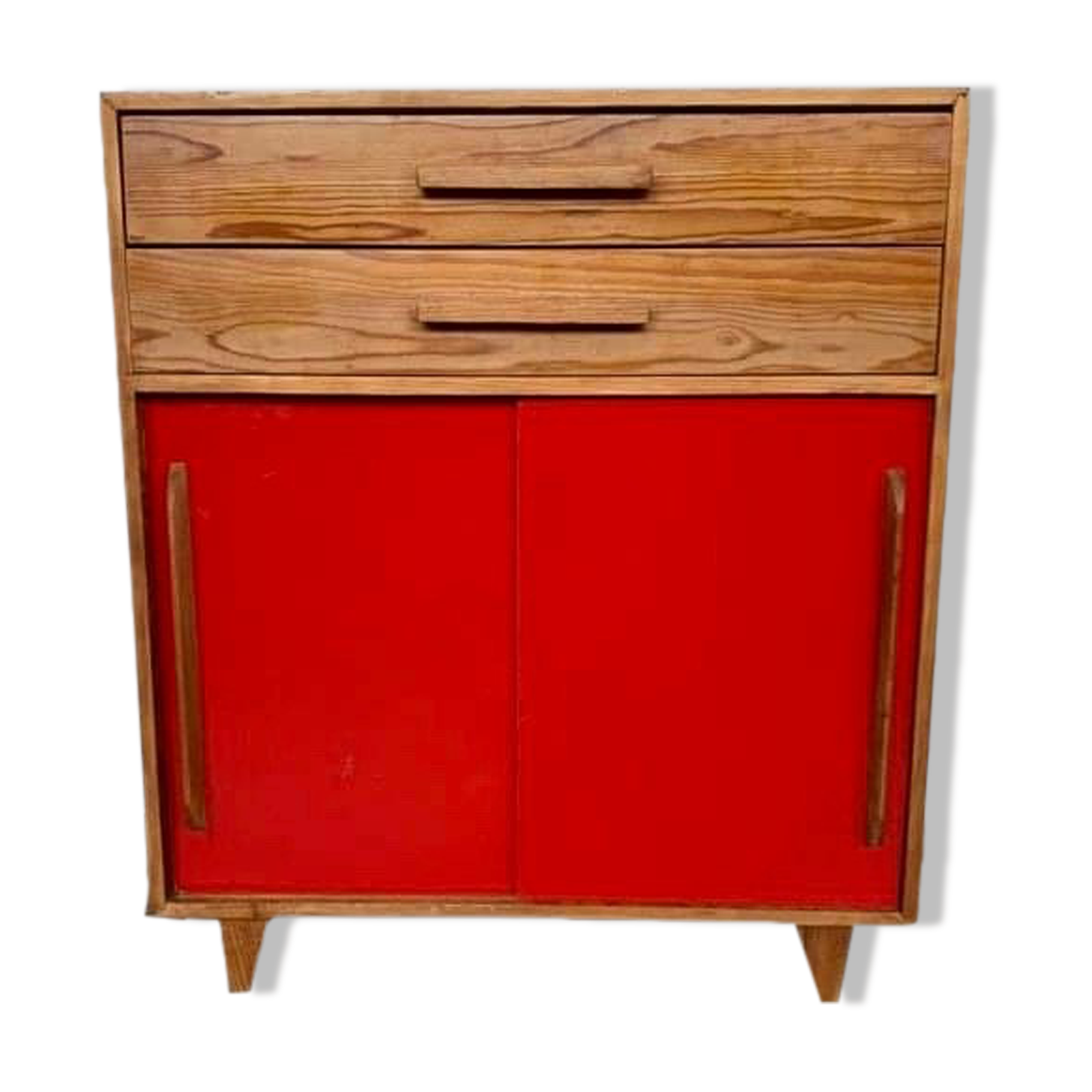 Small infilade vintage chest of drawers 2 sliding doors 2 drawers