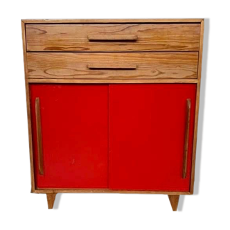 Small infilade vintage chest of drawers 2 sliding doors 2 drawers