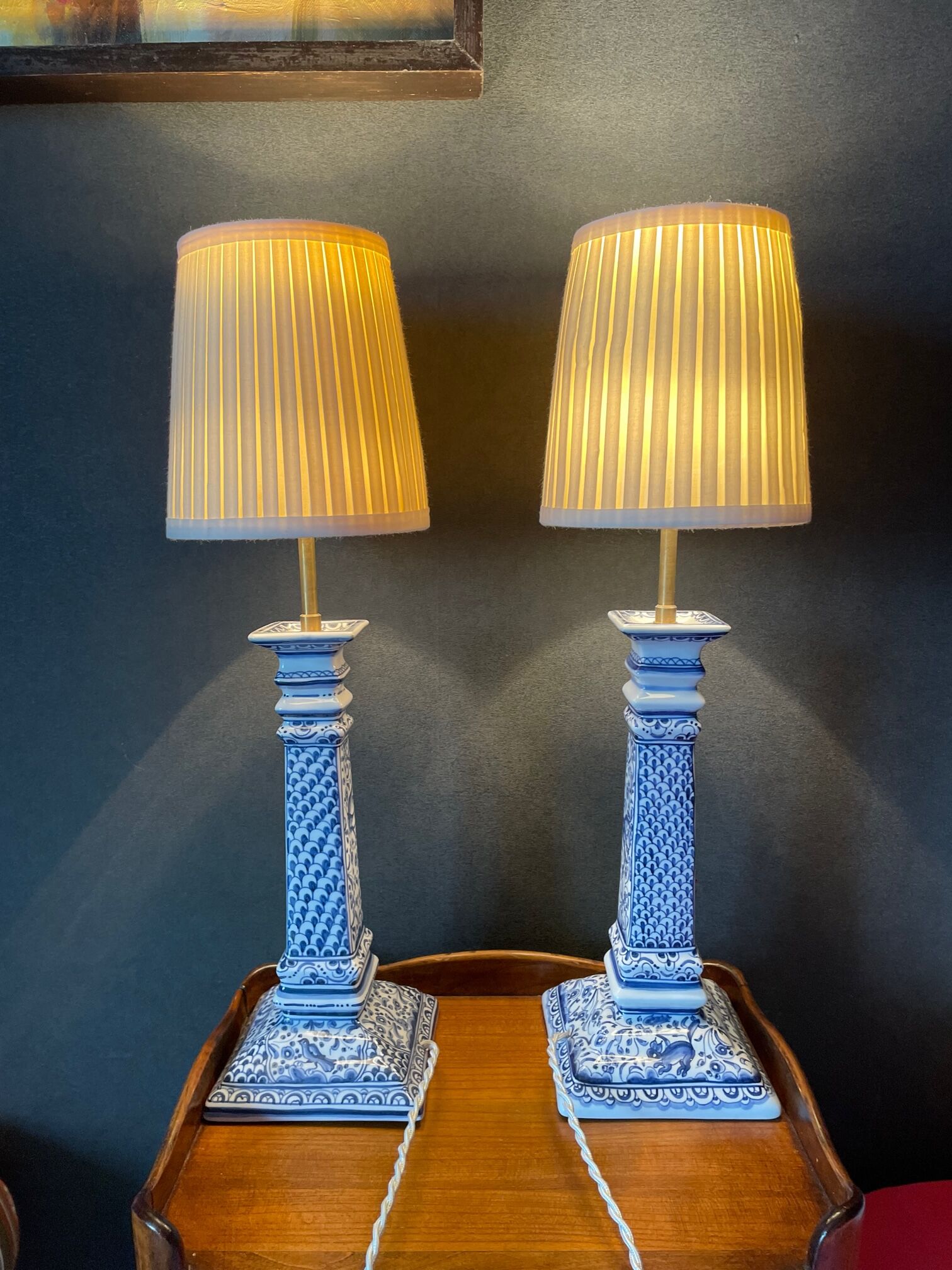Pair of blue porcelain bedside lamps