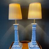 Pair of blue porcelain bedside lamps