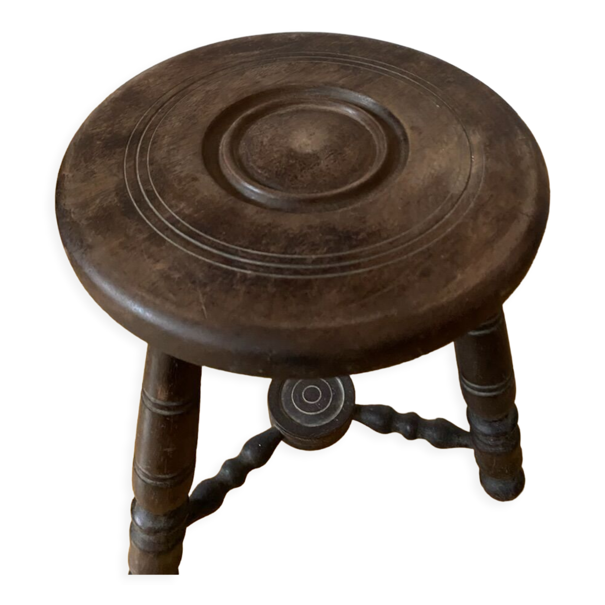 Turned wooden tripod stool