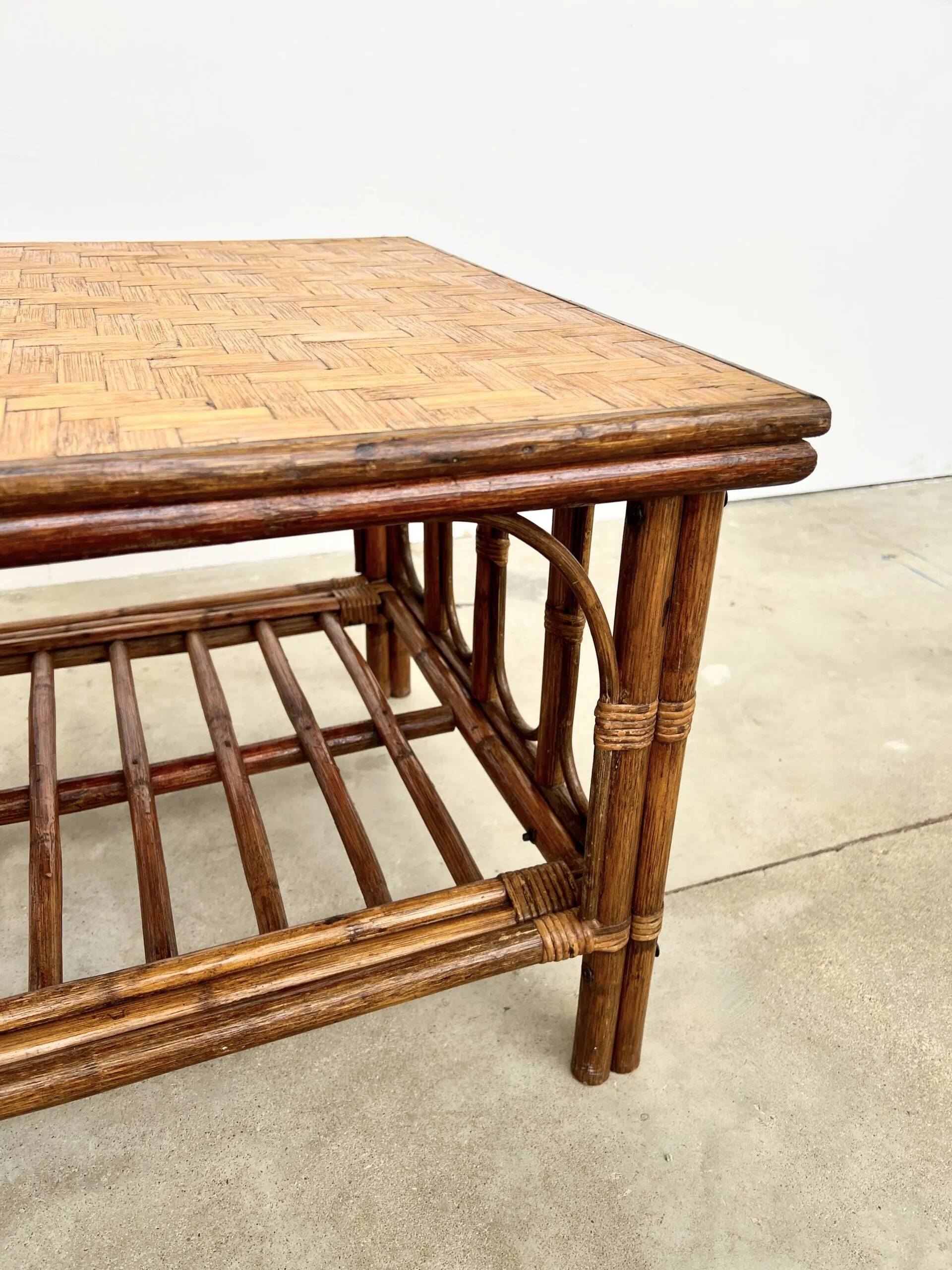 Square Coffee Table in Rattan & Bamboo – Removable Top