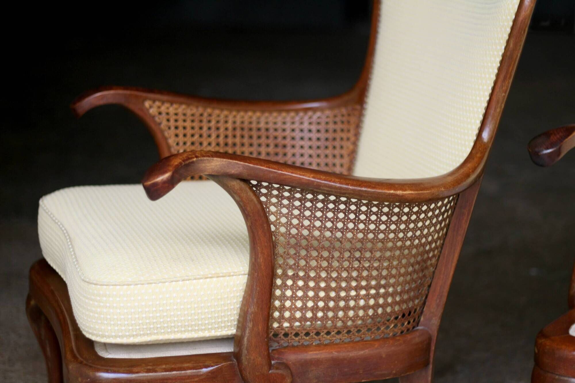 pair of mahogany and cane armchairs. English work (1960s).