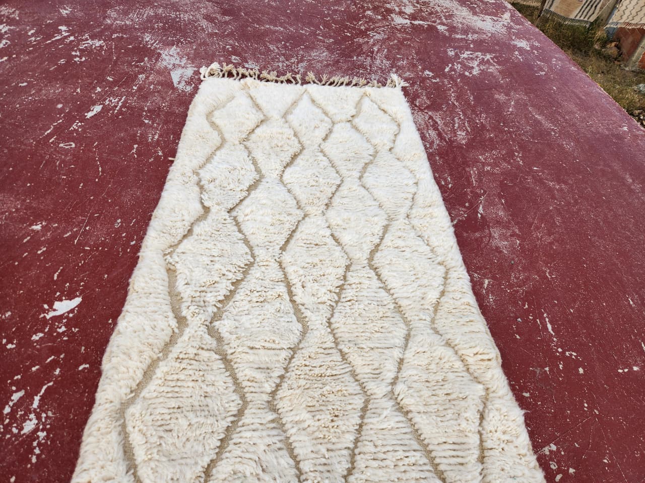 Vintage Beni Ouarain hallway rug in natural cream wool – 300 x 90 cm