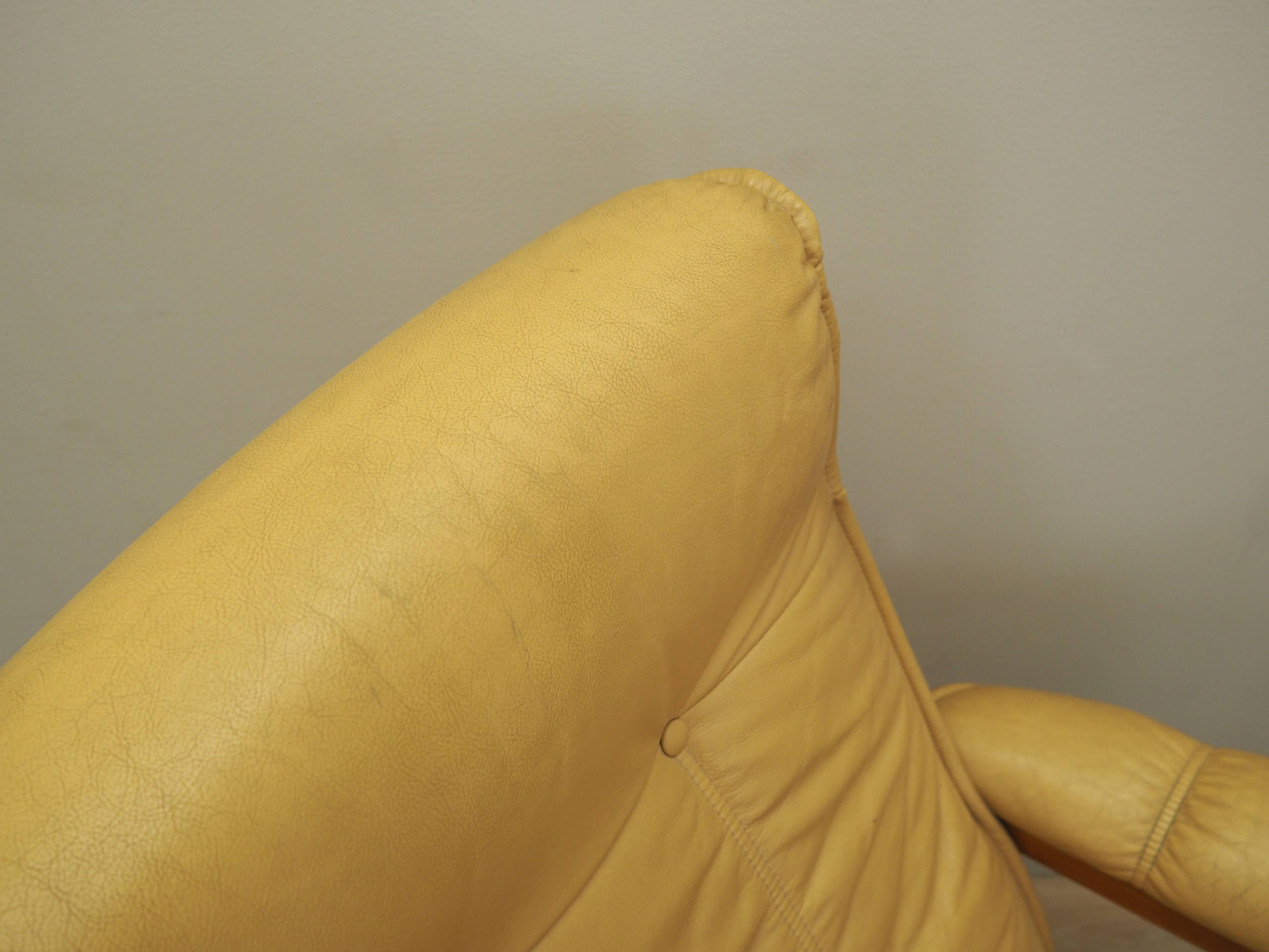 Yellow leather armchair, Danish design, 1960s, production: Denmark