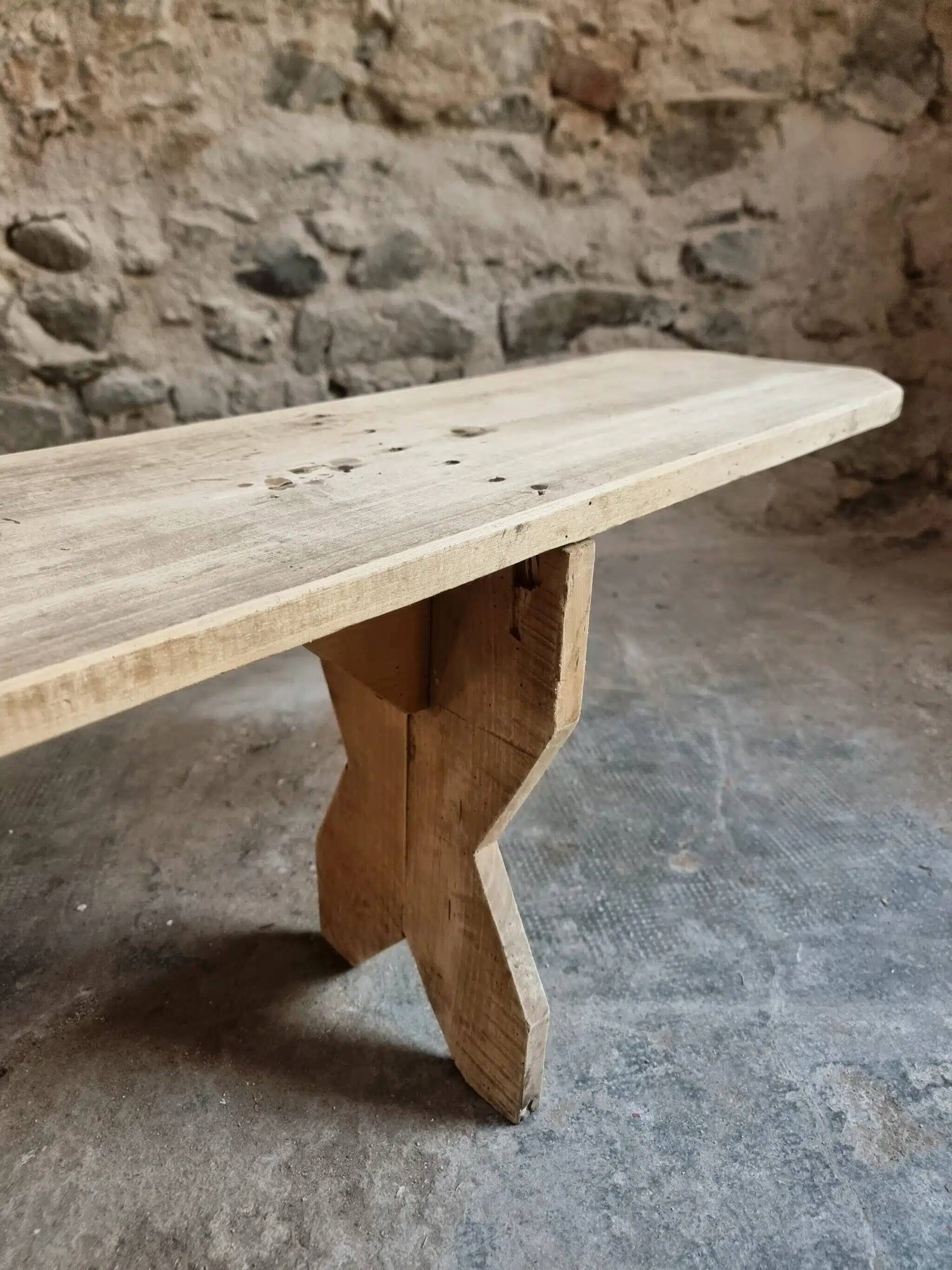 Set of 2 antique French poplar benches, consoles or shelves, circa 1900.
