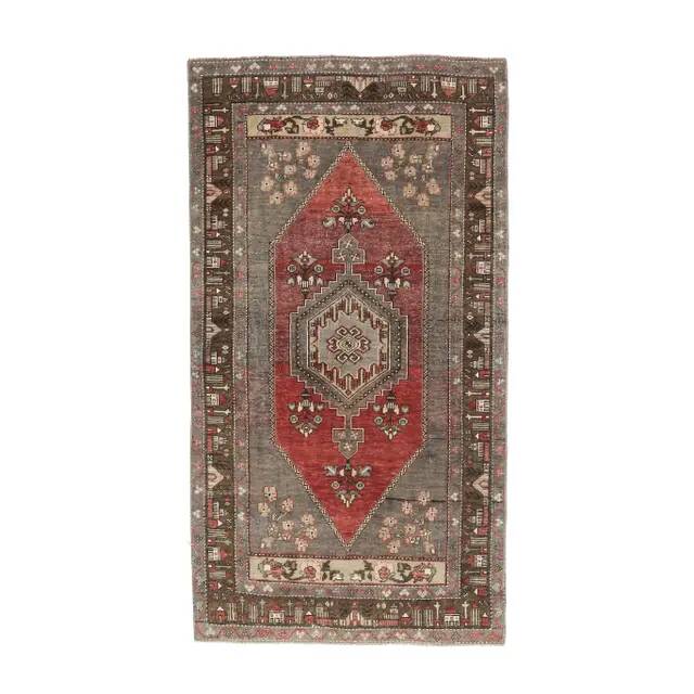 Vintage Turkish Oushak Handmade Wool Cotton Red Area Rug 110x227