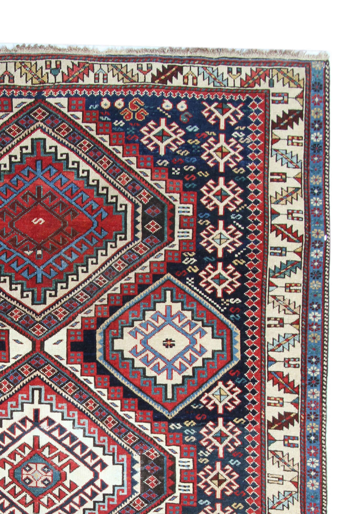 Antique shirvan area rug traditional wool tribal geometric azerbaijan carpet- 120x165cm