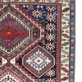 Antique shirvan area rug traditional wool tribal geometric azerbaijan carpet- 120x165cm