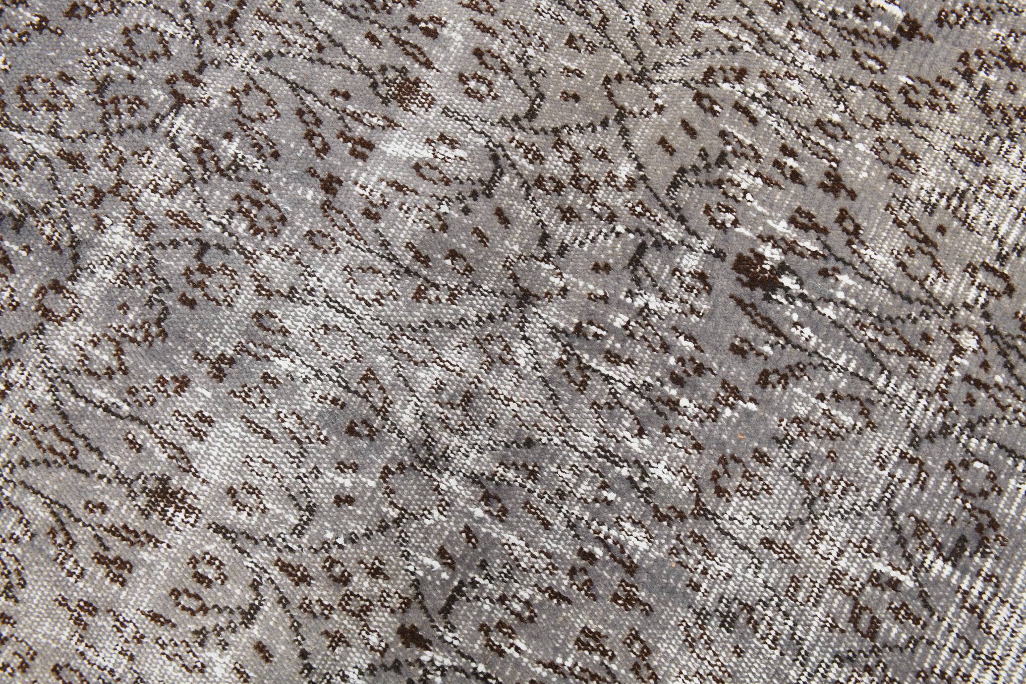 Gray & black floral turkish vintage rug