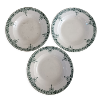 3 assiettes terre de fer Digoin Sarreguemines style Art nouveau