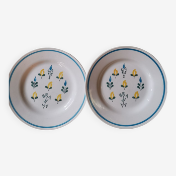 Set of 2 vintage coffee plates Brasilia Sarreguemines Digoin France hand-painted champfleury pattern