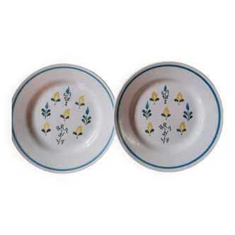 Set of 2 vintage coffee plates Brasilia Sarreguemines Digoin France hand-painted champfleury pattern