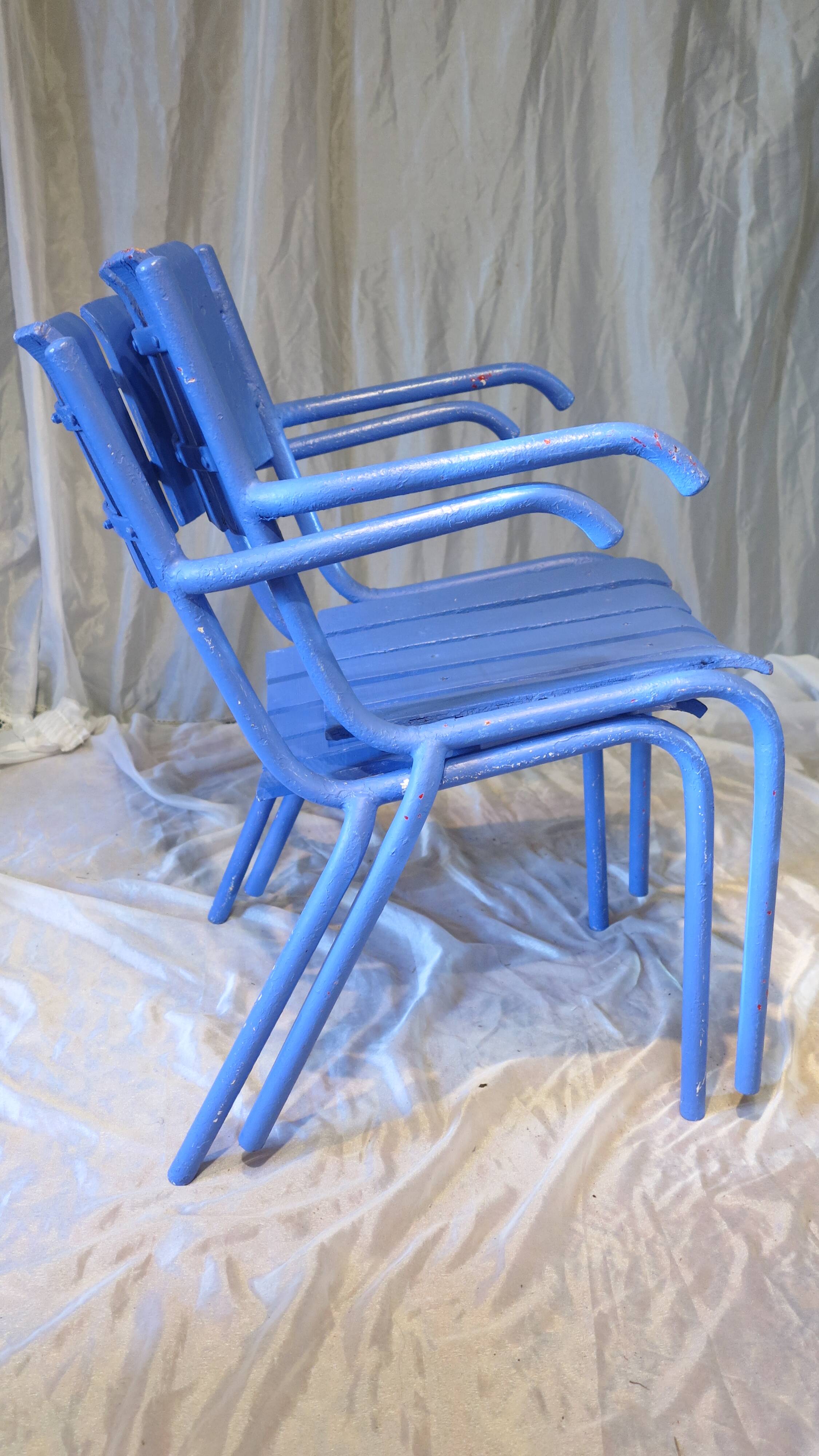 Pair of ultramarine blue garden or patio armchairs