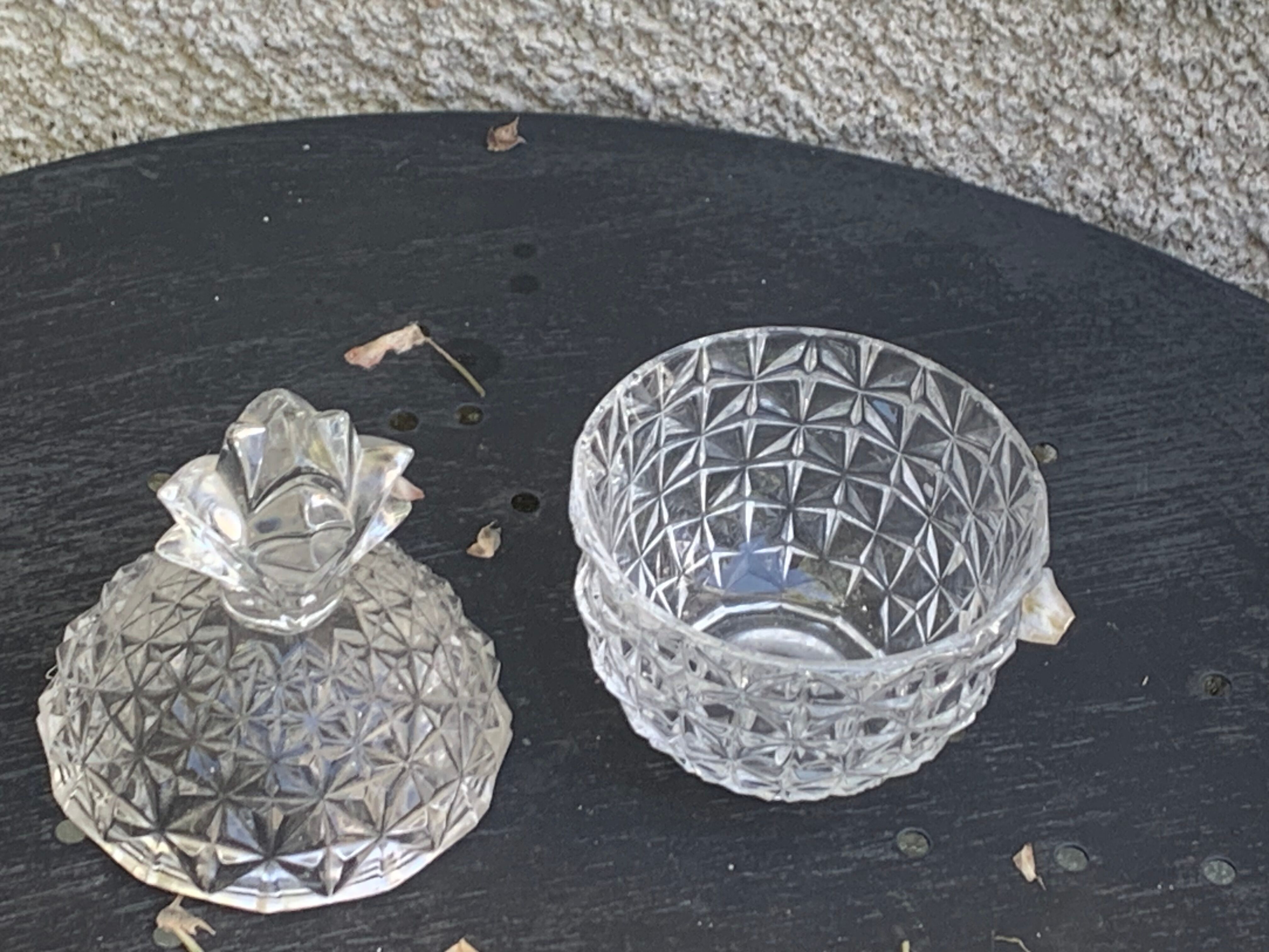 Candy box in the shape of pineapple, vintage transparent glass