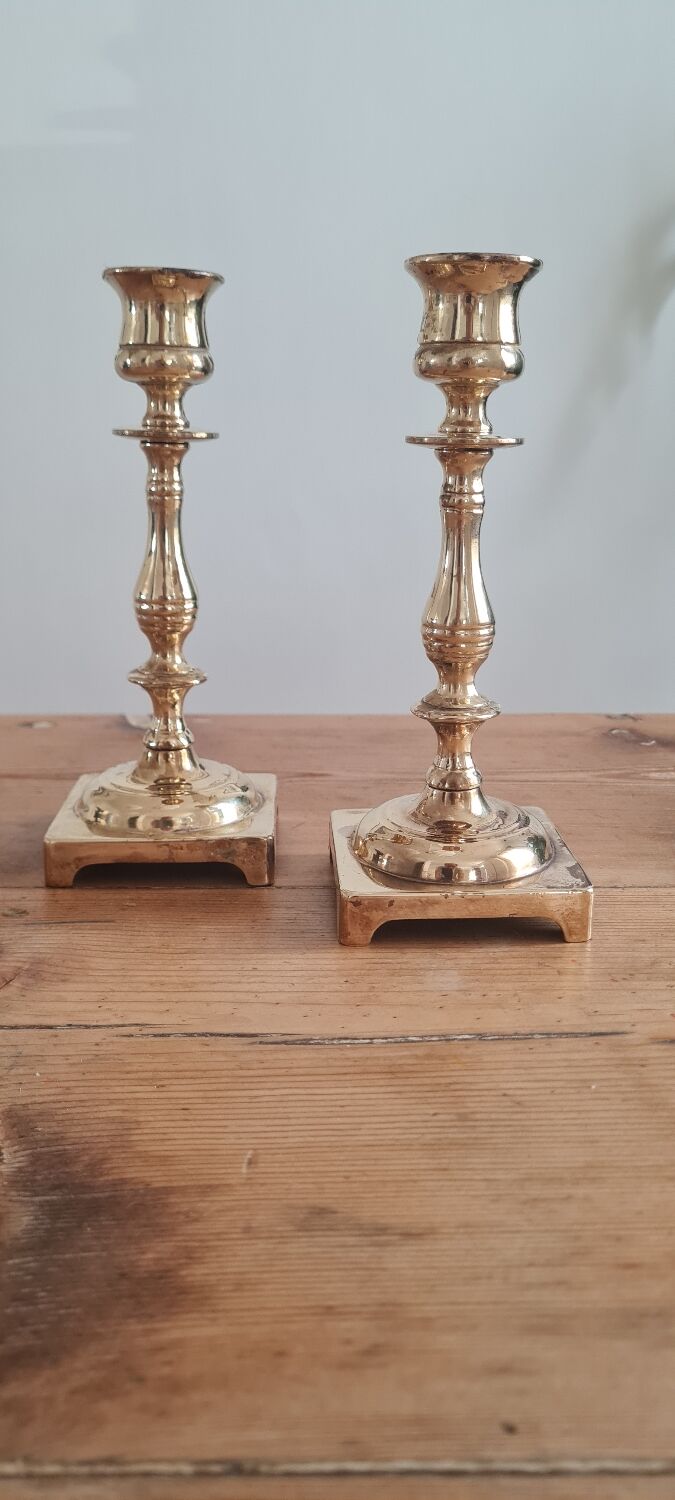 Pair of golden brass candle holders