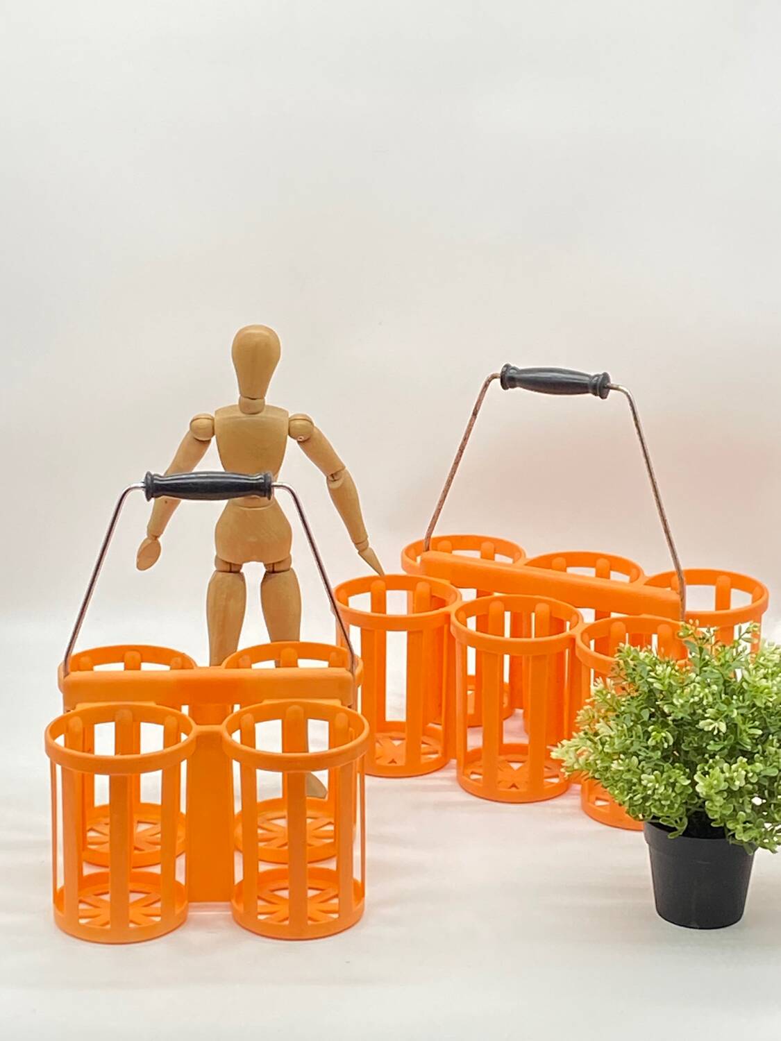 Set of 2 vintage orange plastic bottle holder baskets POLA,
