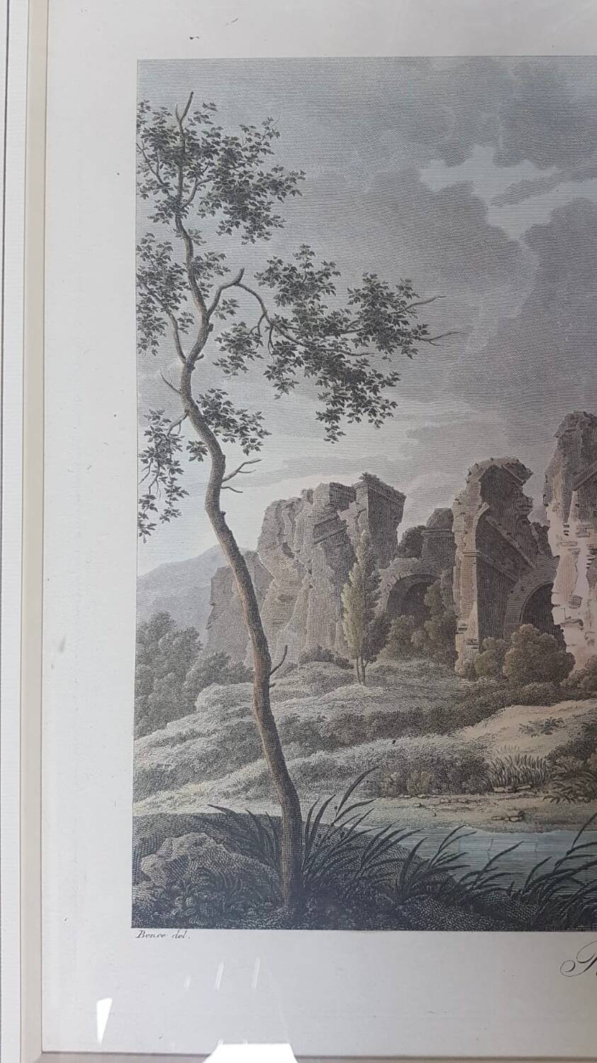 Old Color Lithograph “Roman Aqueduct Fréjus” + Black Wood Frame #A686