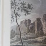 Old Color Lithograph “Roman Aqueduct Fréjus” + Black Wood Frame #A686