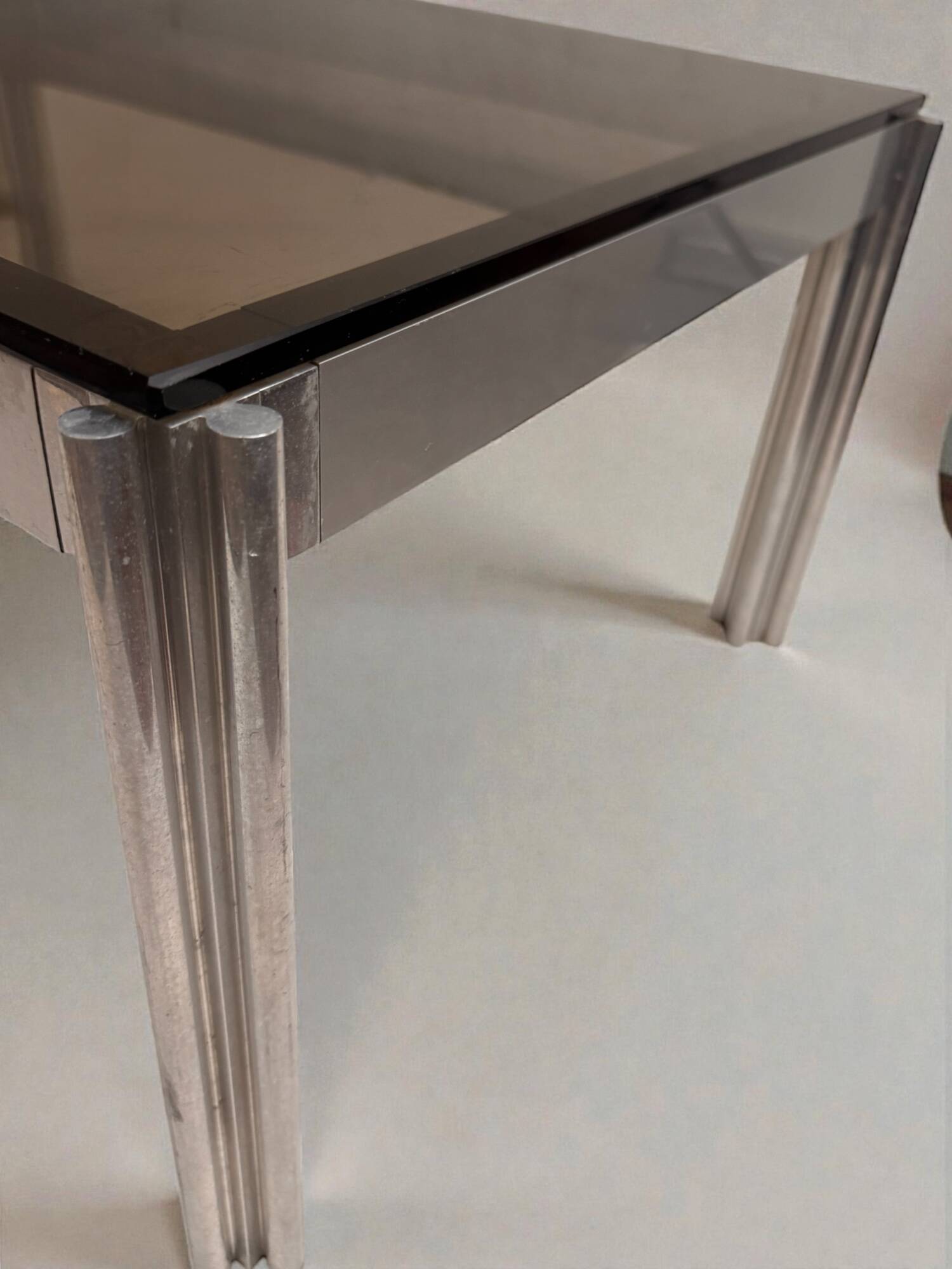 Aluminium coffee table with smoked glass by Georges Ciancimino, 1970.
